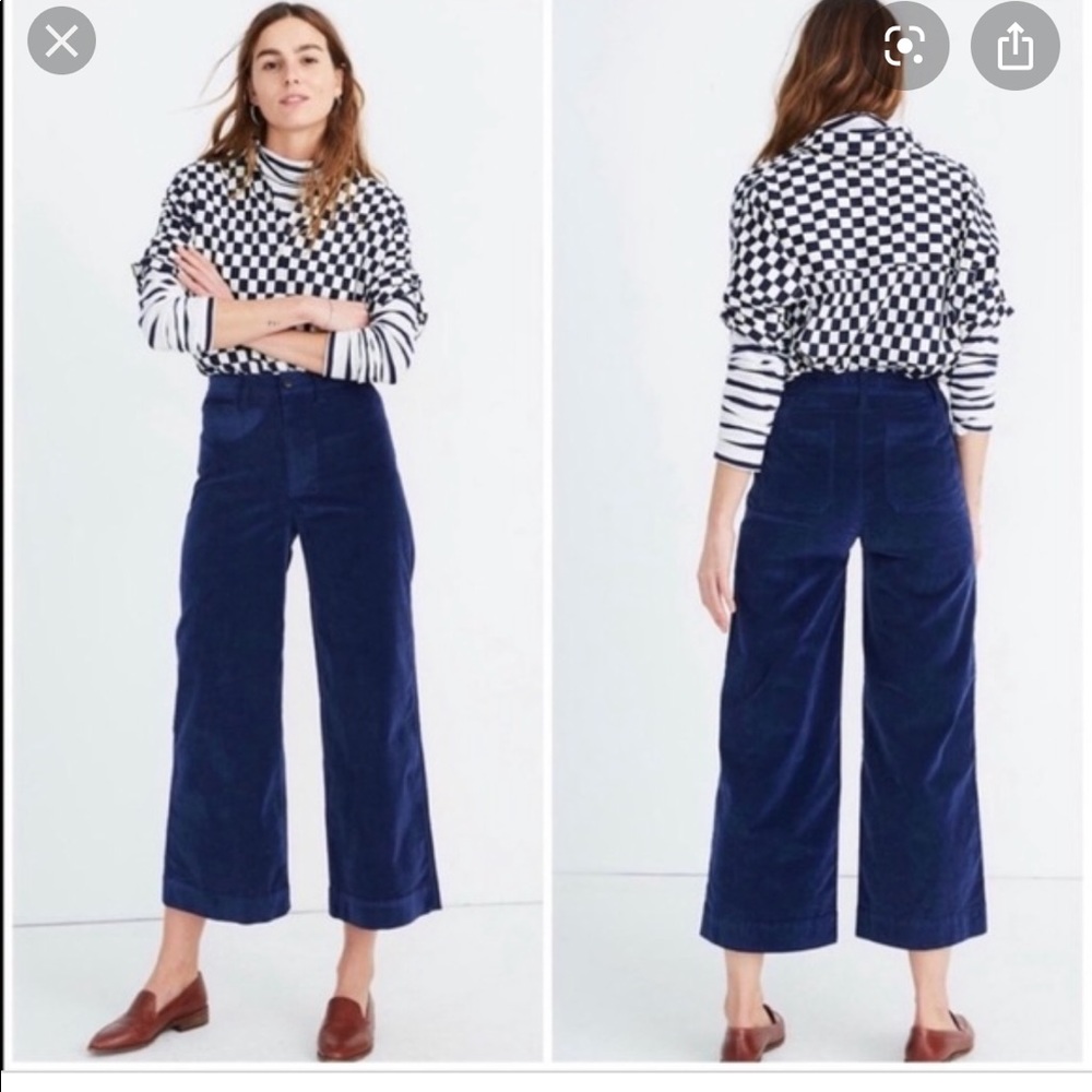 Madewell Emmett wide leg crop pants velveteen SZ26